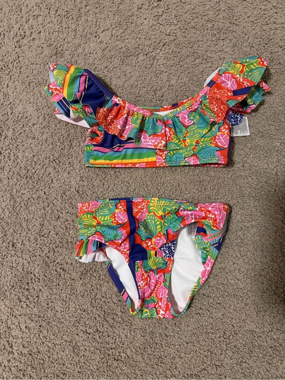 Janie and Jack Tropical Floral Ruffle Two-Piece Swim Set - Pink, Green & Blue
